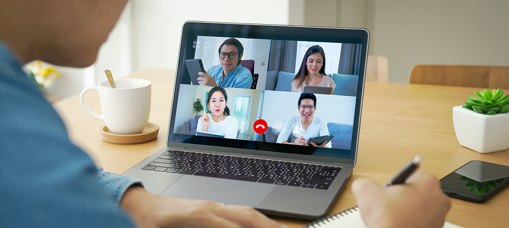 Computer screen people speaking in video call