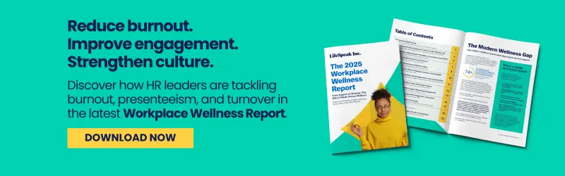 Graphic promoting the Workplace Wellness Report 2025 with the headline “Reduce burnout. Improve engagement. Strengthen culture.” and a call-to-action button to download now.