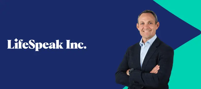 Jason Campana, CEO of LifeSpeak Inc., pictured beside company logo on announcement graphic.