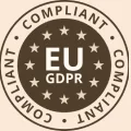 EU GDPR compliant badge with stars and circular text design.