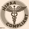 HIPAA compliant badge with caduceus symbol, indicating healthcare privacy standards.