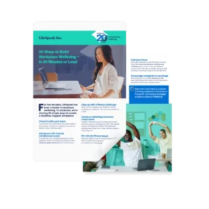 Guide for 20 workplace wellness tips by LifeSpeak.