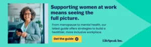 Promotional banner for LifeSpeak’s expert-led menopause wellness resources for employees