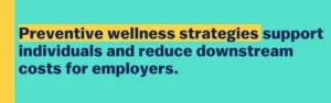 Graphic stating that preventive wellness strategies support individuals and help employers reduce downstream costs.