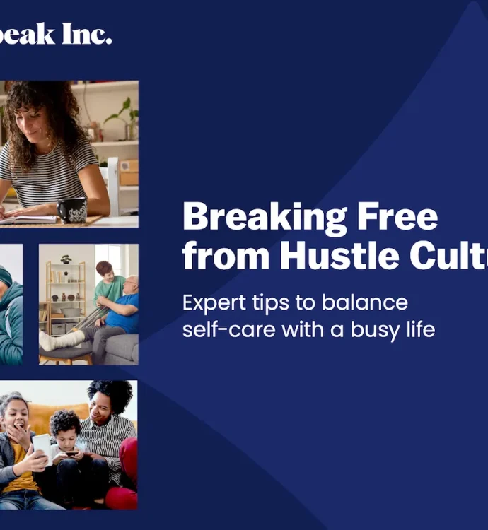 Ebook cover: Expert tips on balancing self-care and busy life, Breaking Free from Hustle Culture.
